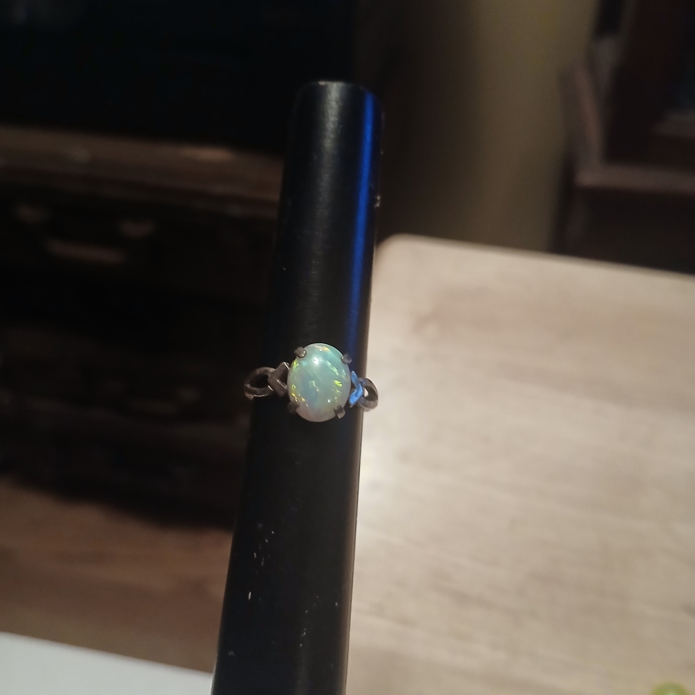 Iridescent Opal Ring in Sterling Silver Setting